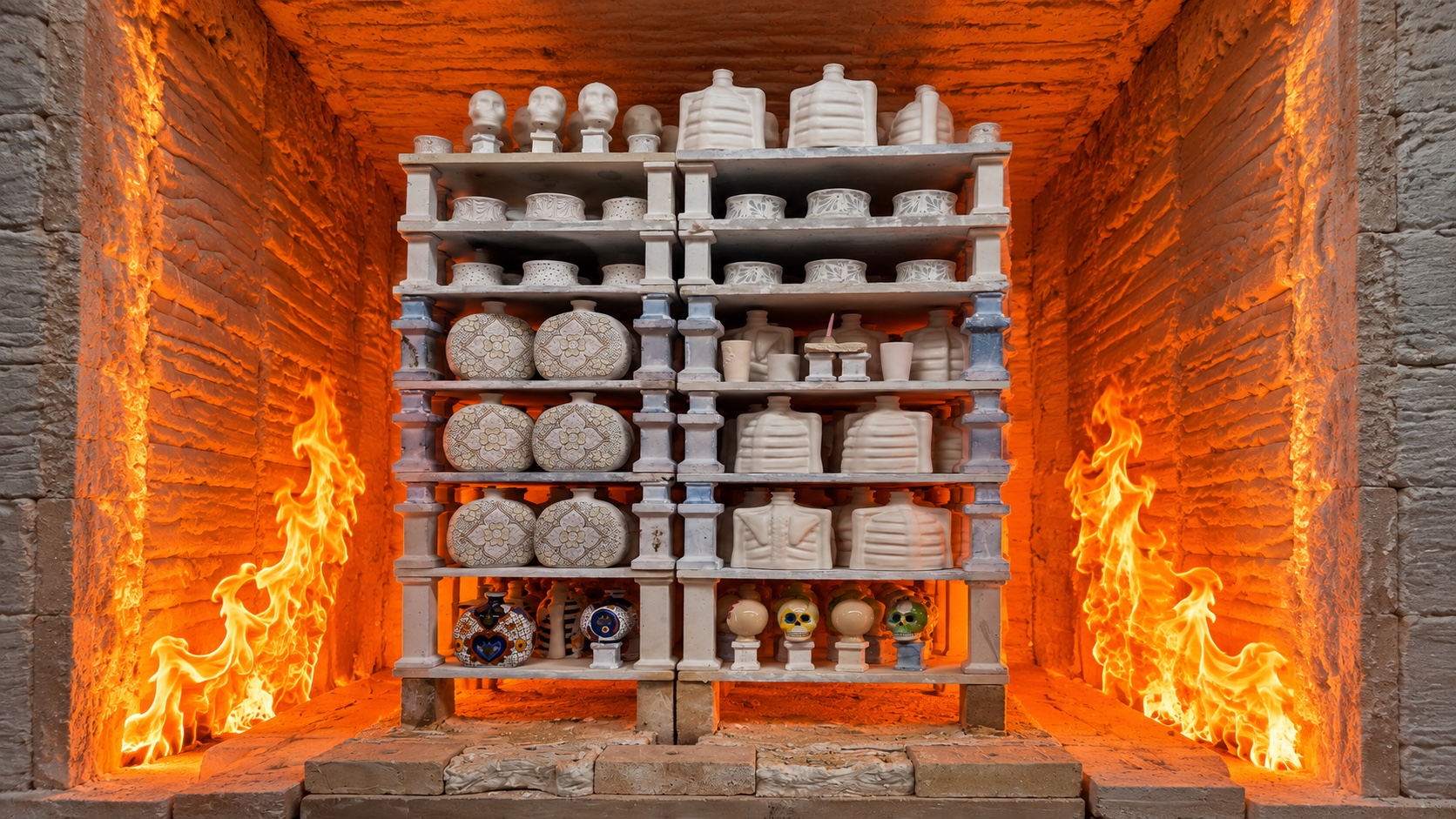 Horno a 1750 grados con piezas y fuego